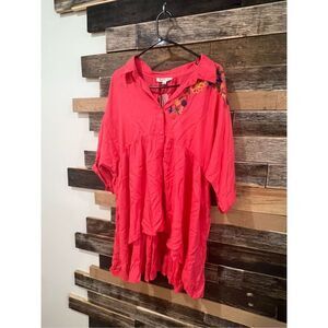 Solitaire NWT BOHO Embroidered Coral High Low Top sz Large